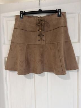 onetheland Brown Suede Lace-Up Mini Skirt Women's Size L NWOT